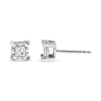 .925 Sterling Silver 1/2 Cttw Miracle Set Princess-cut Diamond Solitaire Stud Earrings (I-J Color, SI1-SI2 Clarity)