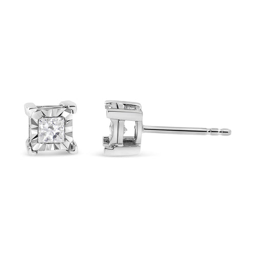 .925 Sterling Silver 1/2 Cttw Miracle Set Princess-cut Diamond Solitaire Stud Earrings (I-J Color, SI1-SI2 Clarity)