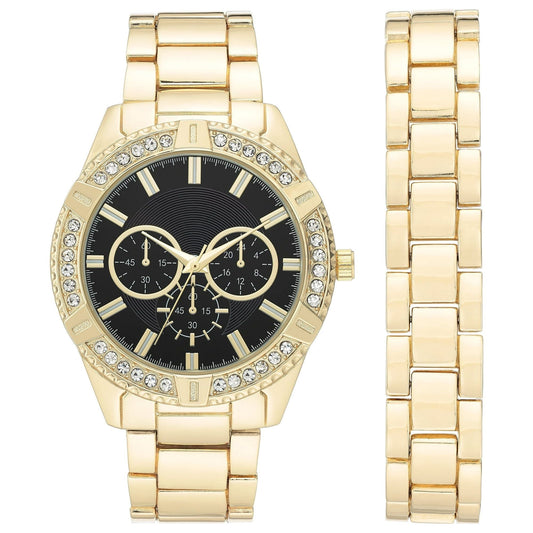 George Men's Round Black Dress Watch with a Classy Gold Tone Metal Band and Bracelet Set EasyOptionXY LLC