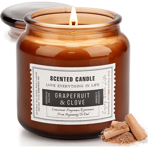 Grapefruit & Clove Scented Candles for Home, Soy Wax Amber Glass Jar Decorative Aromatherapy Candle, 15.5oz EasyOptionXY LLC