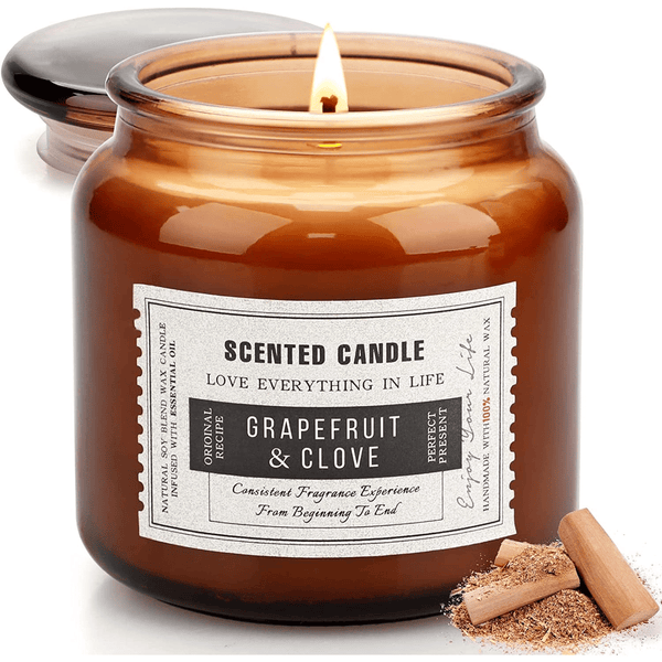 Grapefruit & Clove Scented Candles for Home, Soy Wax Amber Glass Jar Decorative Aromatherapy Candle, 15.5oz EasyOptionXY LLC