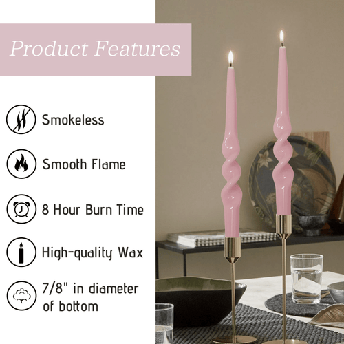 FCMSHAMD 10 inch Spiral Taper Candle Sticks Unscented Pink Pack of 2 EasyOptionXY LLC