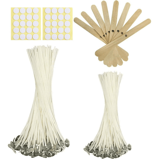 Harnico 100 Pcs Cotton Candle Wicks for Candle Making 6/4 inch Wicks Smokeless Candle Wick with Metal Base Clip with Wicks Stickers for Scented Candle Butter Candles Soy Candles EasyOptionXY LLC