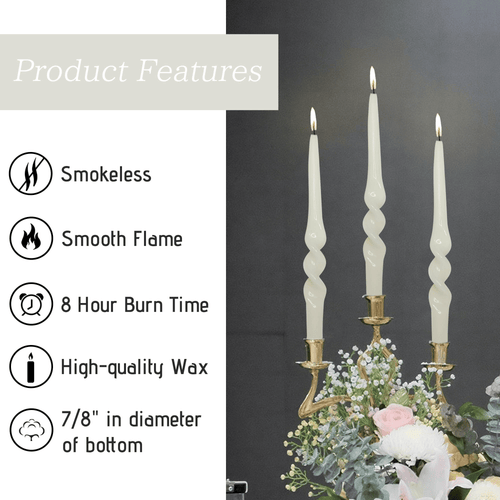 FCMSHAMD 9.5'' White Taper Candles-Smokeless Unscented(2 Pack) EasyOptionXY LLC