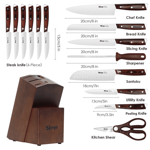 Emojoy Knives Set for Kitchen with Block and Sharpener, 15 Pcs Professional Stainless Steel Multicolor Knife Wooden Block Set EasyOptionXY LLC