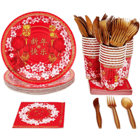 144 Pieces Chinese New Year Party Supplies - Serves 24 Paper Plates, Napkins, Cups, and Cutlery for 2024 Lunar New Year Decorations EasyOptionXY LLC