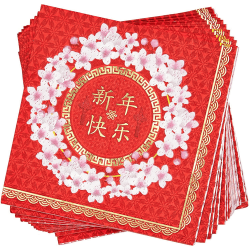 144 Pieces Chinese New Year Party Supplies - Serves 24 Paper Plates, Napkins, Cups, and Cutlery for 2024 Lunar New Year Decorations EasyOptionXY LLC