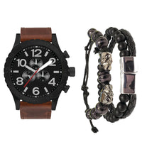 George Men's Black Round Watch and Beaded Bracelet Set, 3-Piece EasyOptionXY LLC