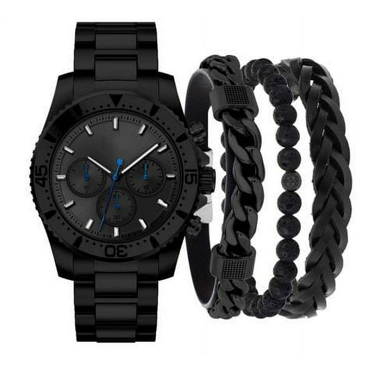 George Adult Mens Black Round Analog Watch Set with Matching Bracelets EasyOptionXY LLC