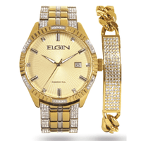 Elgin Adult Male Analog Watch and Bracelet Set in Gold with Crystals (FG18005GST) EasyOptionXY LLC
