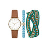 Folio Women's Gift Set; Gold Watch, Brown Vegan Leather Strap and Stackable Beaded Bracelets (FMDAL1168) EasyOptionXY LLC