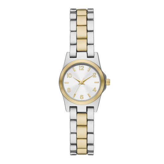 Time & Tru Women's Wristwatch: Two Tone Silver & Gold Round Mini Case and Bracelet, Gold Bezel, Silver Sunray Dial (FMDOTT105) EasyOptionXY LLC