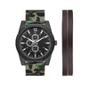 George Men's Watch Set: Gunmetal Tone Case, Black Dial, Camo Mesh Band, Brown Vegan Leather Double Strap (FMDXGE040) EasyOptionXY LLC