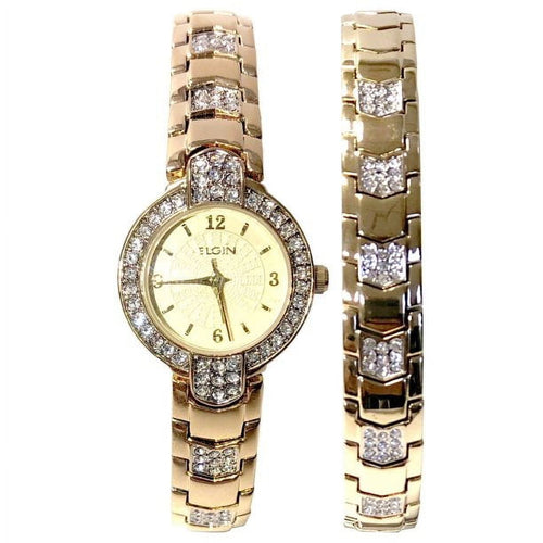 Elgin Adult Female Analog Watch Set with Arrow Link Design in Gold (EG1010ST) EasyOptionXY LLC