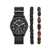 George Men's Gunmetal Analog Watch: Easy-Read Dial, Black Vegan Leather, Bonus Stretchy Bead Bracelets (FMDXGE013) EasyOptionXY LLC