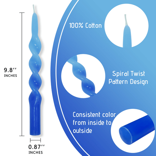FCMSHAMD 10 inch Blue Spiral Taper Candles Sticks for Dinner Home Decoration Unscented Dripless Smokeless Pack of 2 EasyOptionXY LLC