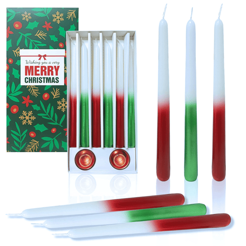 FCMSHAMD 9.6'' Green Red Taper Candles 6 Pack+Candle Holder 2 Pack EasyOptionXY LLC
