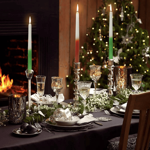 FCMSHAMD 9.6'' Green Red Taper Candles 6 Pack+Candle Holder 2 Pack EasyOptionXY LLC