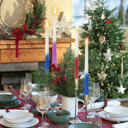 FCMSHAMD 9.6 inch 6pcs Dripless Taper Candles Smokeless Christmas Candles Luxury Candle Gift Set for Holiday Red+Purple+Blue Unscented EasyOptionXY LLC