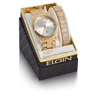 Elgin Adult Male Wristwatch and Matching Bracelet Set in Gold with Textured Dial (FG180017ST) EasyOptionXY LLC