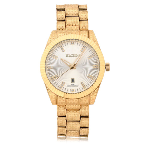 Elgin Adult Male Wristwatch and Matching Bracelet Set in Gold with Textured Dial (FG180017ST) EasyOptionXY LLC