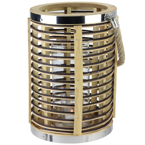 11.5" Rustic Chic Cylindrical Rattan Decorative Candle Holder Lantern with Jute Handle EasyOptionXY LLC