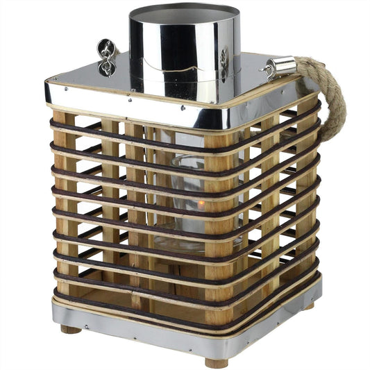 11.25" Rustic Chic Rectangular Rattan Candle Holder Lantern with Jute Handle EasyOptionXY LLC
