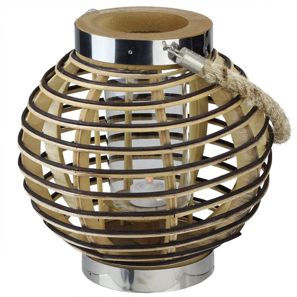 9.5" Rustic Chic Round Rattan Decorative Candle Holder Lantern with Jute Handle EasyOptionXY LLC