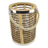 7.5" Rustic Chic Cylinderical Rattan Decorative Candle Holder Lantern with Jute Handle EasyOptionXY LLC