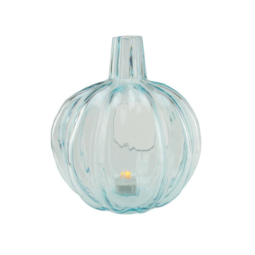 11" Transparent Light Blue Glass Pumpkin Shaped Pillar Candle Holder EasyOptionXY LLC