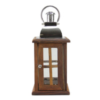 18" Modern Sheesham Wood Candle Lantern with Silver Metal Handle EasyOptionXY LLC