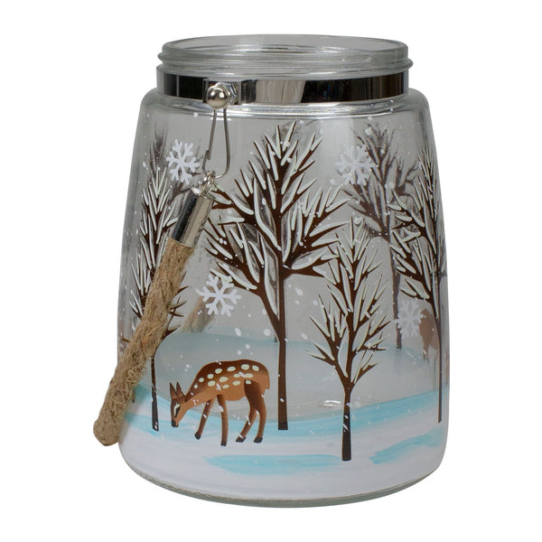 6.25" Trees and Fawns Flameless Glass Candle Lantern EasyOptionXY LLC