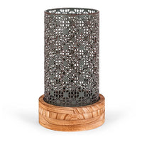 Gerson 12.2 in H Metal Rustic Brown Cylinder Lantern with Wooden Base EasyOptionXY LLC