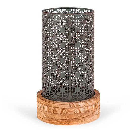 Gerson 12.2 in H Metal Rustic Brown Cylinder Lantern with Wooden Base EasyOptionXY LLC