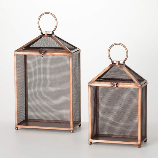 Sullivans 19.5" & 15.75" Outdoor Copper Screen Lanterns Set of 2, Metal EasyOptionXY LLC