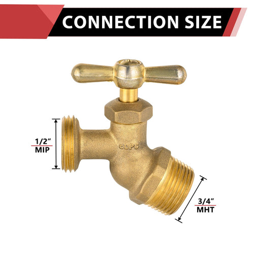 1/2" MIP x 3/4" MHT Brass No-Kink Hose Bibb (Lead Free)