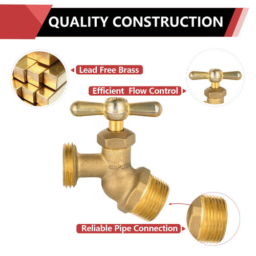 1/2" MIP x 3/4" MHT Brass No-Kink Hose Bibb (Lead Free)