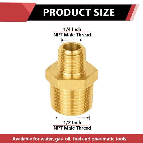 1/2" X 1/4" Male NPT Brass Hex Connector