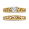 14K Yellow Gold Plated .925 Sterling Silver 1/5 Cttw Diamond Art Deco Style Engagement Ring Bridal Set (I-J Color, I3 Clarity) - Ring Size 7