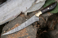 Damascus Fillet Knife – 13" Rosewood Handle & Leather Sheath