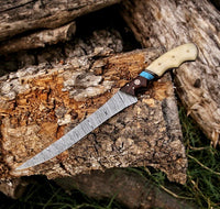 Fishing Fillet & Boning Knife – 13" Damascus Steel with Camel Bone & Rosewood Handle + Leather Sheath