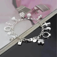 13 Pendant Charm Bracelet - Cubic Zirconia, No Plating, Fashion Jewelry Chain