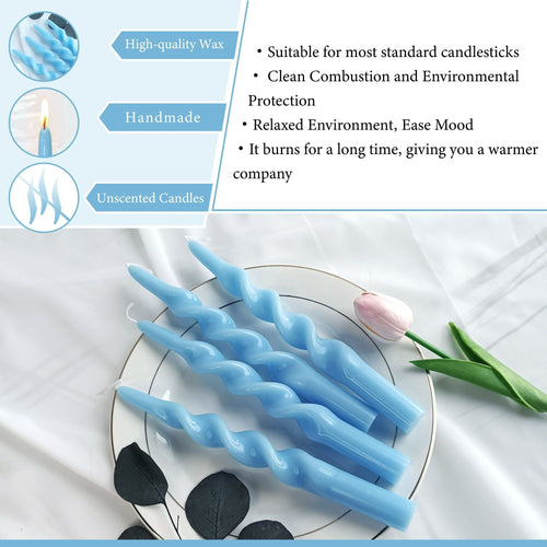FCMSHAMD 9.8 Inch Spiral Taper Candles Set of 4 Burn Time 6 H Unscented Smokeless for Wedding Dinner Decoration Candle Sticks EasyOptionXY LLC