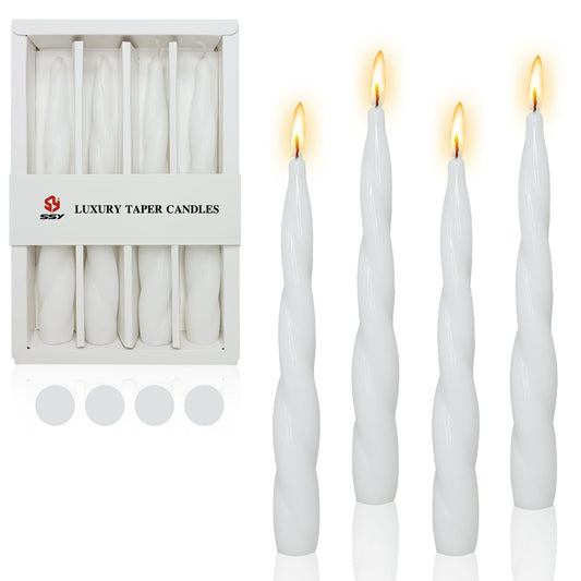 7.5 Inches Spiral Taper Candles White Twisted Candle Unscented Handmade Candles, Handmade Candlesticks for Wedding Dinner Decor, Set of 4 EasyOptionXY LLC