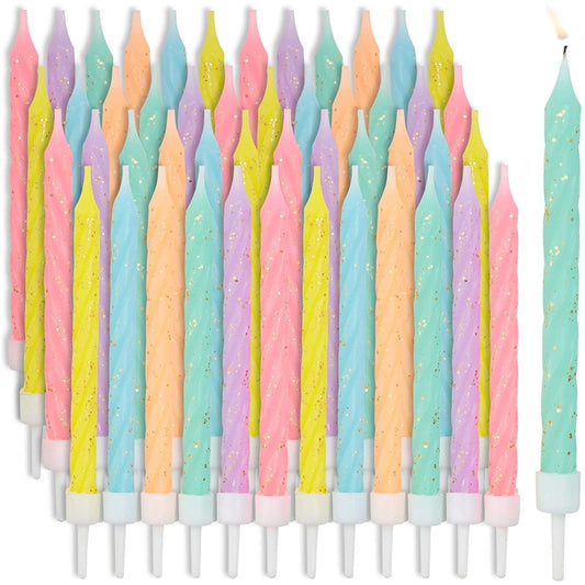 2 Boxes of 24 Pack Pastel Colors with Gold Glitter Candles in 3 inch, 6 Color Assorted, with Holders EasyOptionXY LLC