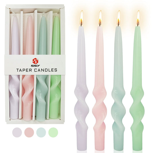 4pcs Tapered Candlesticks Spiral Taper Candle, 10 Inch Candy Colors Candlestick Twisted Taper Candles for Dinner Table Decor Housewarming Gift Idea EasyOptionXY LLC