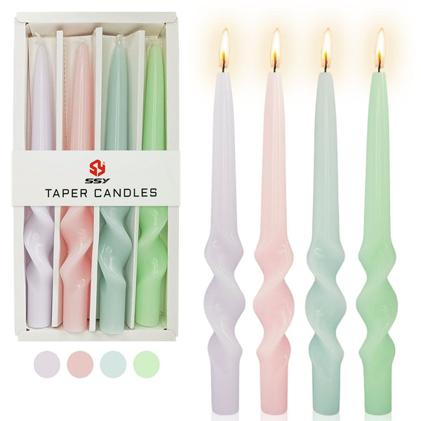 4pcs Tapered Candlesticks Spiral Taper Candle, 10 Inch Candy Colors Candlestick Twisted Taper Candles for Dinner Table Decor Housewarming Gift Idea EasyOptionXY LLC