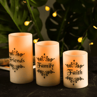 EcoGecko Set of 3 4", 5", 6" Real Wax Flameless LED Candles with Faith Family Friends Decal Battery Operated Inspirational Home Decor with 5 Hour Timer, Super Long Battery Life EasyOptionXY LLC