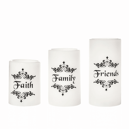 EcoGecko Set of 3 4", 5", 6" Real Wax Flameless LED Candles with Faith Family Friends Decal Battery Operated Inspirational Home Decor with 5 Hour Timer, Super Long Battery Life EasyOptionXY LLC