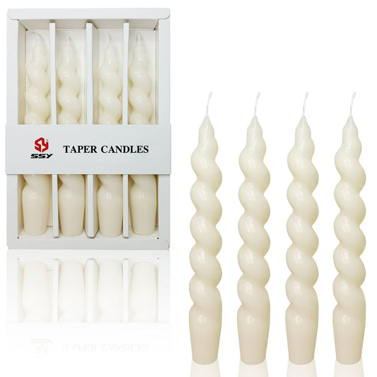 FCMSHAMD 7.5 Inch Spiral Taper Candles Set of 4 Burn Time 6 H Unscented Smokeless for Wedding Dinner Decoration Candle Sticks EasyOptionXY LLC